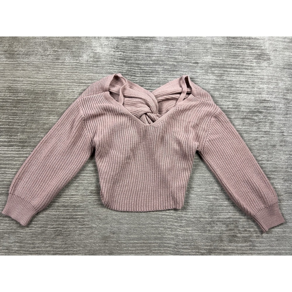 Zaful Sweater Womens Small Pink 3/4 Sleeve Cotton Blend Gathered Back Y2K
